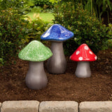 Mullally Ceramic Garden Mushrooms 3-Piece Set with Garden Stakes, Glazed Décor