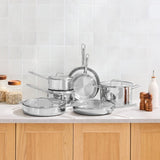 T-fal Tri-Ply Stainless Steel Cookware Set, 12-Piece, Induction Compatible