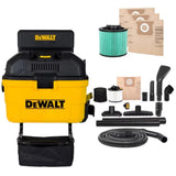 DeWalt 6 Gallon Wall Mount Wet Dry Vacuum Cleaner, 5 HP HEPA Bundle 20ft Hose
