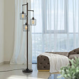 Stylecraft 72” H Piper 3-Light Bronze Floor Lamp with Steel Cage Lamp Shades