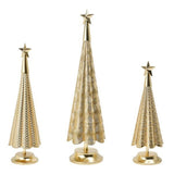 3-Pc Gold Metallic Resin Xmas Tree Set - 14"-21" Tabletop Holiday Decor Statues