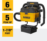 DeWalt 6 Gallon Wall Mount Wet Dry Vacuum Cleaner, 5 HP HEPA Bundle 20ft Hose