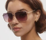 Quay Australia HOT TAKE Navigator Sunglasses, Unisex Rose-gold Frame Gradient Smoke-pink Lenses