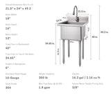 TRINITY 18" x 16" Stainless Steel Utility Sink with Pull-out Faucet