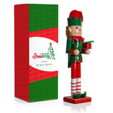 Ornativity 15" Wooden Christmas Elf Nutcracker with Candy Cane and Gift Box