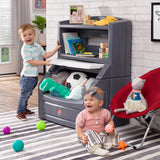 Step2 Lift & Hide Gray 38" Tall Plastic Toddler Bookcase and Kid Toy Box and Toy