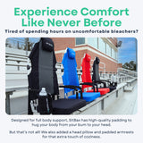 SitBax Padded Bleacher Seat with 360° Swivel, Reclining Backrest, Head Pillow & Backpack Straps – Portable Stadium Chair for Bleachers, Sports Events & Outdoor Seating