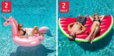 HO Sports Pool Float 2-Pack – Inflatable Unicorn or Watermelon Lounger & Tanner