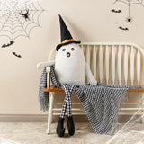 Glitzhome 62.25" Oversized Lighted Fabric Ghost Sitter with Witch Hat and Timer