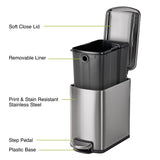 Tramontina 1.6 Gal 6L Rectangular Step Trash Cans, 2-Pack with Soft-Close Lids