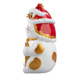 13.8" Fortune Cat with Waving Arm, Red & Gold Lunar New Year Lucky Cat Decor