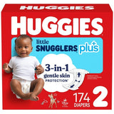 Huggies Little Snugglers Plus Baby Diapers Size 1-2, 3-in-1 Skin Care Protection
