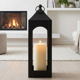 LumiPur 23" Black Iron Lantern with Flameless LED Candle and 6-Hour Timer