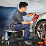 Powerbuilt Heavy Duty Rolling Shop Seat with Tool Storage Drawer, Locking Swivel Casters & Removable Trays