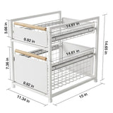Mesa 2-Tier Sliding Drawer Organizer, Steel Under Sink Storage with Wood Handles