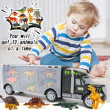 Dinosaur Truck Carry Case Toy Set – 6 Dinosaurs + 6 Wild Animals Gift Playset