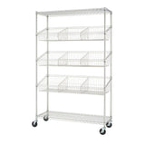 TRINITY EcoStorage 5-Tier Wire Shelving w/ Baskets & Dividers NSF Chrome 48x18x7