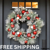 30" CGH Flocked Pre-Lit Artificial Christmas Wreath with 50 Warm White LED Lights