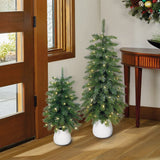 CG Hunter 2' & 3' Glitter Potted Trees with 125 Twinkle Lights, Set of 2