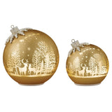 Rotating LED Glass Christmas Ornament Décor Set, Set of 2 Ornaments 6.5" & 8.5"