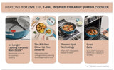 T-fal Inspire Ceramic Nonstick Jumbo Cooker with Glass Lid, 5-Qt, Teal Blue
