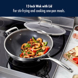 Henckels Paradigm Ceramic 12-Inch Stainless Steel Dual Performance Wok with Glass Lid