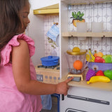KidKraft 2-in-1 Open & Cook Folding Wooden Play Kitchen, Kids Café Smoothie Bar