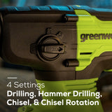 Greenworks 24V Brushless SDS-Plus Rotary Hammer Drill Kit with 4.0Ah USB Battery & Charger – 2J Impact Energy