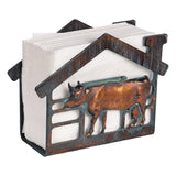 CLYB Metal Cow Napkin Holder with Calf Design, Antique Copper Patina Farmhouse Table Décor