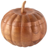Fitz & Floyd 9" Mango Wood Pumpkin Serving Bowl with Lid, Fall Table Decor
