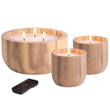 LumiPur Signature Naturals Acacia Wood Flameless LED Candles, Set of 3, Remote
