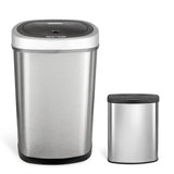 Nine Stars Stainless Steel Motion Sensor Trash Can Set, 50L and 8L Touchless Can