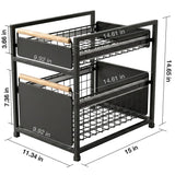 Mesa 2-Tier Sliding Drawer Organizer, Steel Under Sink Storage with Wood Handles
