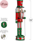 Ornativity 15" Wooden Peppermint Nutcracker Soldier with Glitter Candy Design