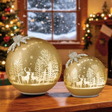 Rotating LED Glass Christmas Ornament Décor Set, Set of 2 Ornaments 6.5" & 8.5"