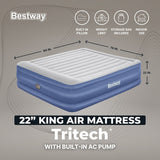 Bestway Tritech 22" King Air Mattress with Built-In Pump & Antimicrobial Coat