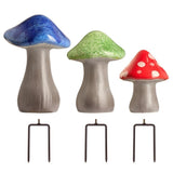 Mullally Ceramic Garden Mushrooms 3-Piece Set with Garden Stakes, Glazed Décor