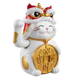 13.8" Fortune Cat with Waving Arm, Red & Gold Lunar New Year Lucky Cat Decor