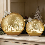 Rotating LED Glass Christmas Ornament Décor Set, Set of 2 Ornaments 6.5" & 8.5"