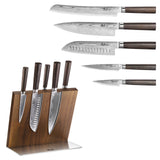 6-Piece Cangshan Sobu Series X-7 Damascus Steel Knife Block Set – Acacia Magnetic Block