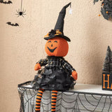 Glitzhome 30" Halloween Fabric Pumpkin Witch Sitter with Jack-O'-Lantern Head