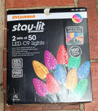 Sylvania Stay-Lit 2 Sets of 50 C9 Faceted LED Christmas Lights - Multicolor