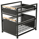 Mesa 2-Tier Sliding Drawer Organizer, Steel Under Sink Storage with Wood Handles