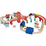 Maxim Enterprise Wooden Train Set with Bridge, Tunnels, Tracks & Trains, 60-Pc, 32" × 23"