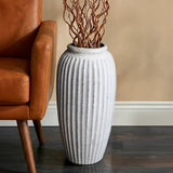 Elements Rustic Ceramic Temple Vase - Stoneware Decorative Vase w/ Ridged Finish