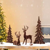 Glitzhome 4-Pc Flocked Brown Reindeer & Tree Christmas Table Decor Set, 17.25" H