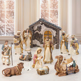 Kirkland Signature 14-Piece Handcrafted and Hand-Painted Indoor Nativity Set with Creche and Figures