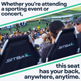 SitBax Padded Bleacher Seat with 360° Swivel, Reclining Backrest, Head Pillow & Backpack Straps – Portable Stadium Chair for Bleachers, Sports Events & Outdoor Seating