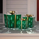 Christmas Metal LED Gift Box Set of 3 – Lighted Tree Cutout Holiday Decorations