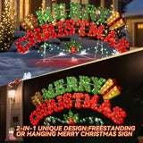 5 ft. Pre-Lit Merry Christmas Sign with 357 Red and Green LEDs, 8 Lighting Modes and Timer